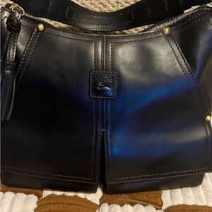 Dooney & Bourke Black Leather Shoulder Bag with Gold Accents